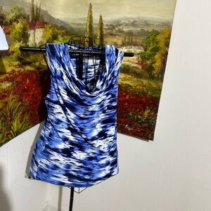 Rafaella size large blue and white drop neckline sleeveless tank casual stretch